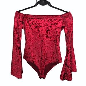 Rolla Coaster Off-the-Shoulder Red Velvet Bodysuit